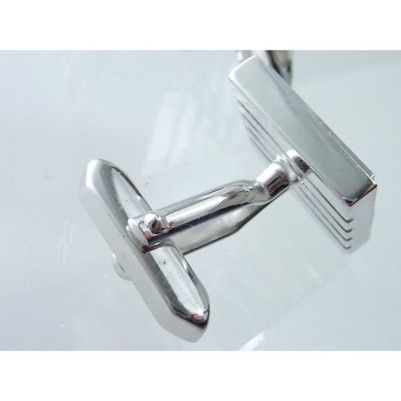 Vintage Cufflinks Rare Slotted Abstract Silver tone Retro - Picture 2 of 4